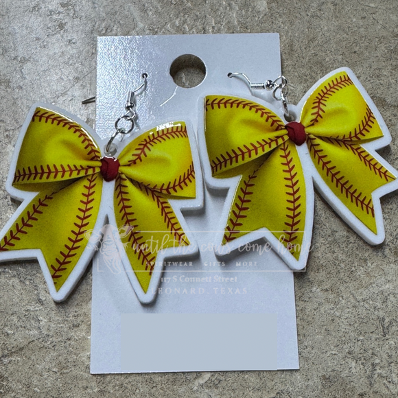 Softball and Baseball bow large dangle earrings