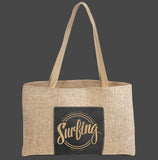 19”x12” Burlap Bag with Laser Engraved Leatherette Gusset