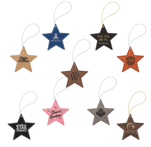 Laser Engraved Leatherette Star Ornament