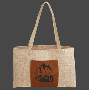 19”x12” Burlap Bag with Laser Engraved Leatherette Gusset