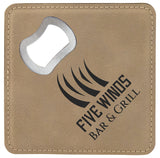 4” x 4” Square Laser Engraved Leatherette Bottle Opener Coaster