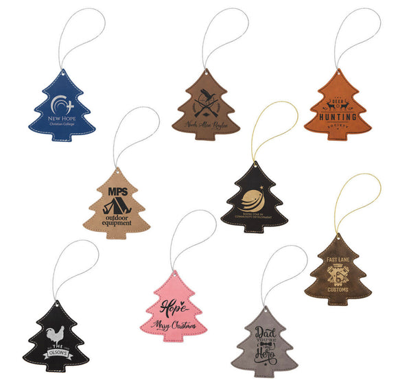 Laser Engraved Leatherette Tree Shaped Ornament