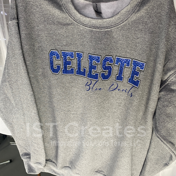 Celeste Blue Devils Faux Sequin Crewneck