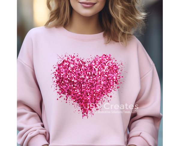 Pink Scattered Sequin Heart Crewneck