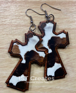 Cowhide Cross Earrings