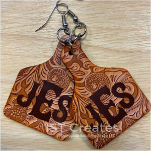 Stamped Leather Monogrammed Ear Tag Earrings