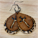 Leopard and Leather Teardrop Monogrammed Earrings