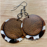 Cowhide and Leather Monogrammed Round Earrings