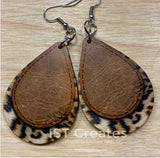 Leopard and Leather Teardrop Monogrammed Earrings