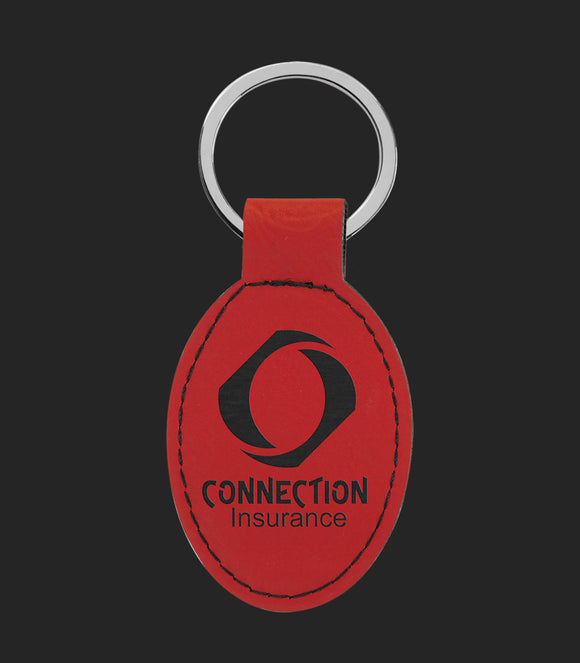 Laser Engraved Leatherette Oval Keychain